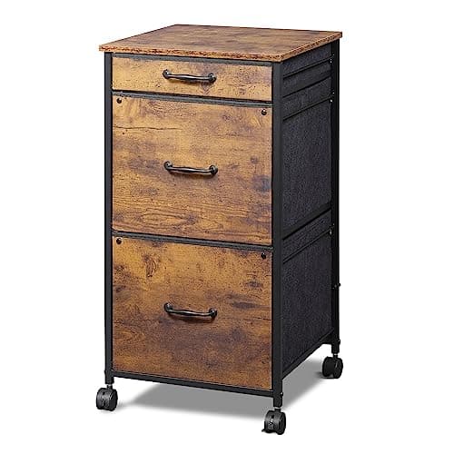 DEVAISE Mobile File Cabinet with 3 Drawers, Printer Stand with Fabric Drawers, Vertical Filing Cabinet fits A4 or Letter Size for Home Office, Rustic Brown Wood Grain Print