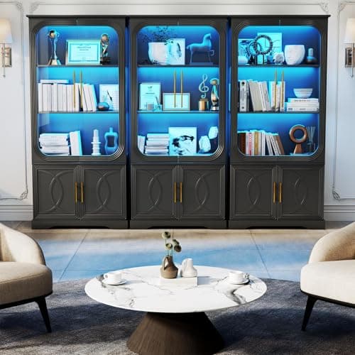 Lareth Display Curio Cabinet with Glass Doors, 69 in Tall Bookcase with LED Lights, Storage Cabinet|Kitchen Pantry Cabinet, 5 Tier Glass Display Case for Living Room, Home Office, Black 8