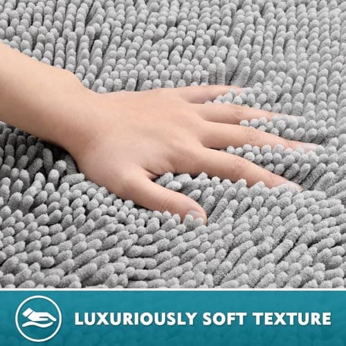 RUN HELIX Bathroom Rugs Set 3 Pieces Extra Soft and Absorbent Shaggy Non-Slip Bath Rugs, Chenille Bathroom Mats, Bathrooms Set with Toilet Rugs, Perfect Bath Mats for Bath Tub, Shower, Light Grey 6