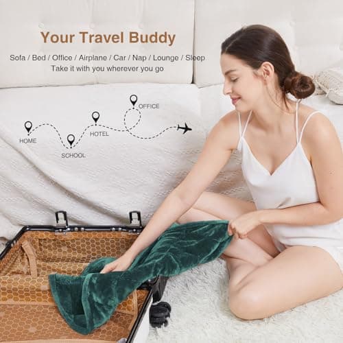 Alomidds Weighted Lap Blanket 7lbs, Cozy Breathable Flannel Weighted Lap Pad for Adults, Small Weighted Blanket for Travel, Couch, Green, 29" x 24" 9