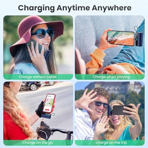 Small Portable Charger for iPhone with Built in USB C Cable, 5500mAh Mini Power Bank 20W PD Fast Charging, LCD Display Battery Pack for iPhone 17/16/15/14/13/12/11/X/8/6 Series Android Galaxy (Blue) 6