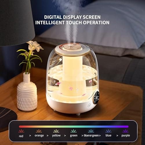 Humidifier for Bedroom, 3L Tank for Baby Room, 30H Quiet Mist Time (20dB), Dual Nozzles, LED Lights, Smart Timer (2/4/8 Hours), Auto Shut-Off, Perfect for Baby and Large Rooms, Green 5