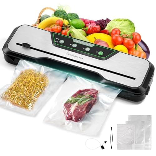 Automatic Food Vacuum Sealer Machine | Beelicious Pro 80KPa 8-In-1 Food Vacuum Saver with Starter Kits | 15 Bags, Pulse Function, Moist&Dry Mode