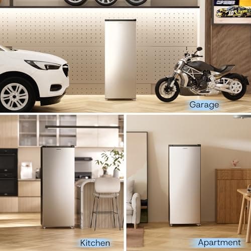 Upstreman 7.0 Cu.Ft Upright Freezer, Large Capacity Stand Up Freezers with 5 Adjustable Shelves, Convertible Refrigerator/Freezer, Reversible Door for Home, Basement, Apartment (Stainless) 8