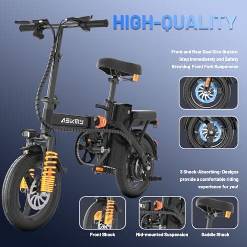 RPINT Electric Bike for Adults and Teens, 740W Peak Motor E-Bike with 30-60 Miles PAS Range, 48V 10AH Removable Battery, 14" Folding Mini Ebike with 20MPH, Electric Bicycle for Commute 6