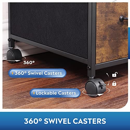 DEVAISE 3 Drawer Mobile File Cabinet, Rolling Printer Stand with Open Storage Shelf, Fabric Lateral Filing Cabinet fits A4 or Letter Size for Home Office, Rustic Brown Wood Grain Print 7