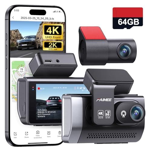 4K+2K Dash Cam Front and Rear, Dash Camera for Cars 2 Channel, 64GB Card Included, 5.8G/2.4G Dual WiFi, Built-in GPS, Night Vision, WDR, 170°Wide Angle, G-Sensor Emergency Lock, 24H Parking Monitor