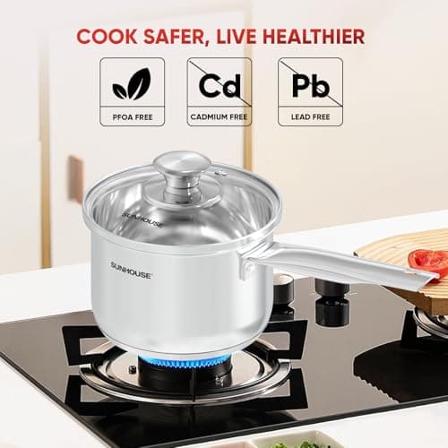 SUNHOUSE – 1.5 Quarts Stainless Steel Sauce Pan with Lid - PFOA-FREE, Stainless Steel Sauce Pan, Advanced Impact Bonding Induction Base, Stay-Cool Handle, Compatible with All Cooktops 6