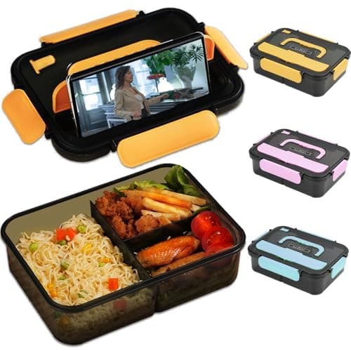 Bento Lunch Box for Adults - 3 Compartment Meal Prep Container With Utensils for Women - Snack/Salad/Sandwich Container - Microwave/Dishwasher Safe, BPA Free (Yellow)