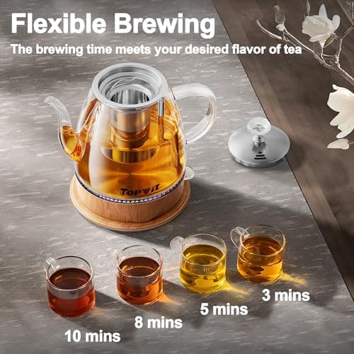 Topwit Electric Kettle Glass, For Hot Water, Tea and Coffee Dual Purpose Design, BPA-Free, 1L Pour Over Removable Stainless Steel Infuser, Auto-shut Off & Boil-dry Protect 5