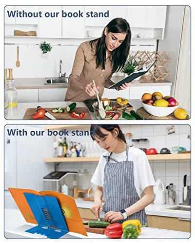 Large Book Stand Metal Reading Rest Book Holder Adjustable Document Cookbook Holder Portable Bookstands for Textbooks/Music Books/Recipe/Mobile Phone/Tablet(Deep Blue) 7