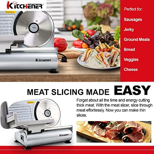 Kitchener Meat Slicer for Deli Cuts, Bread, & Cheese, Electric, 7.5" Stainless Steel Blade, Safety Guard, 120VAC Belt Driven 5