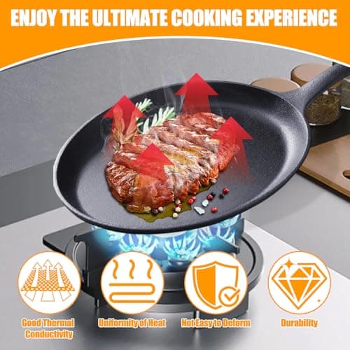 Cast Iron Fajita Skillet, Sizzler Plate with Handle, Cast Iron Pan Black, Oval Sizzling Plate, Fajita Plate for Home Party Restaurant BBQ, Steak Skillet Baking Tray, Kitchen Cooking Accessory 6