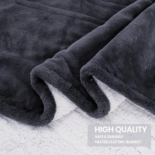 PTQ Premium Heated Throw Blanket 50"×60" - Ultra Cosy Soft Electric Blanket with 8 Heating Levels,Plush Fast Heating Faux Rabbit Fur Blanket for Bed & Couch - Auto Shut Off,Machine Washable(Grey) 7