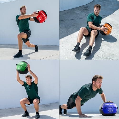 RitFit Soft Medicine Ball/Wall Ball Set for Strength and Conditioning Workouts, Core Training and Cross Training(5/10/15/20/25/30lbs) (Red+Orange+Green+Blue(10lb+15lb+20lb+25lb)) 5