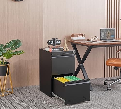 Guizeeopo 2 Drawer File Cabinet with Lock, Vertical File Cabinets for Home Office, Printer Stand, Heavy Duty Steel Office Storage Cabinet for Letter/Legal/A4, Assembly Required(Black) 9