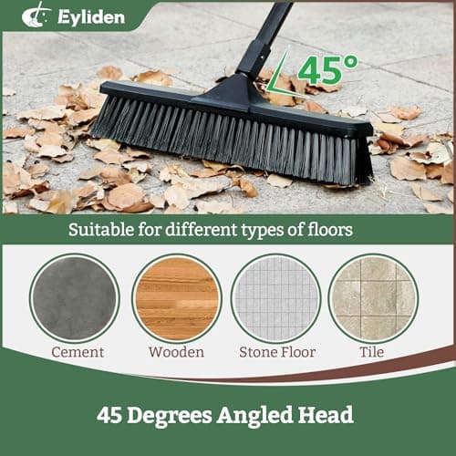 Eyliden Deck & Workshop 18" Push Broom - from Driveway to Patio, One Broom for Every Surface | 66" Adjustable Handle, Heavy-Duty Stiff Bristles Sweeper for Concrete Sidewalk Yard Garage & Snow, Black 5