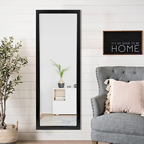 MIRUO Full Length Mirror, 44" x 16" Wall-Mounted Mirror, Mirror for Wall, Polystyrene Frame Dressing Mirror, Hanging or Leaning Against Wall for Bedroom, Living Room, Entryway, Black (No Stand)