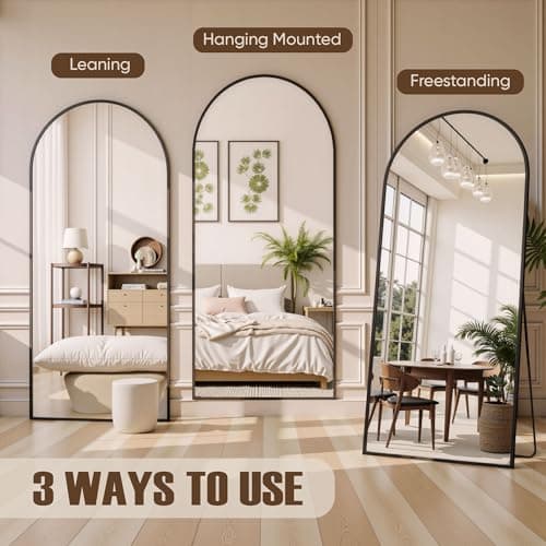 Furnbar Floor Mirror, 76"x34" Oversized Full Length Mirror with Stand, Arched Full Body Mirror Standing Hanging Leaning Against Wall, Aluminum Frame Giant Mirrors for Bedroom Cloakroom, Black 8