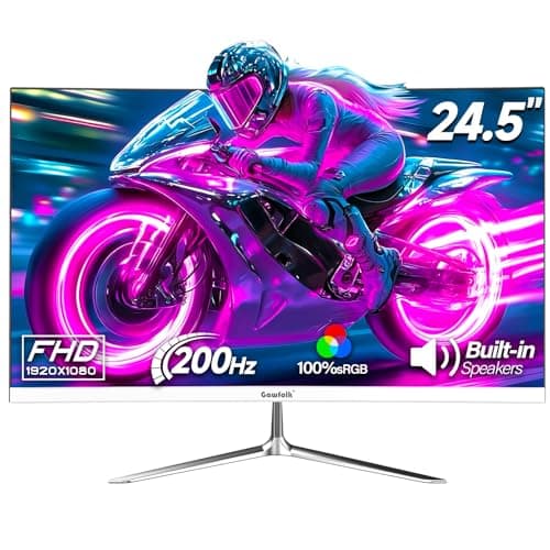 Gawfolk Gaming Monitor 24.5 Inch 200Hz Built-in Speakers, 180hz PC Monitor FHD 1080P Frameless Computer Monitors, VA,sRGB 100%, DisplayPort, HDMI, Eye Care, Wall Mount Compatible (White)