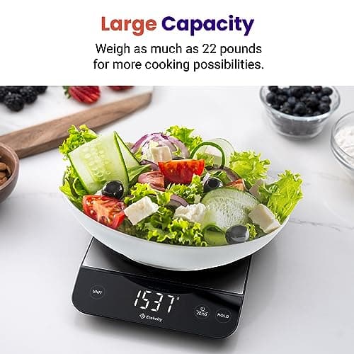 Etekcity Digital Food Kitchen Scale, Grams and Oz for Weight Loss, Baking and Cooking, 0.05oz/1g Precise Graduation,5 Weight Units, IPX6 Waterproof, USB Rechargeable,304 Stainless Steel-Silver, 22lb 6