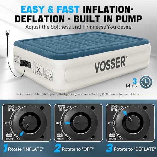 VOSSER Queen Air Mattress with Built-in Pump,18''Fast & Easy Inflation/Deflation Inflatable Mattress, Foldable Blow Up Mattress with Storage Bag, Inflatable Bed for Home, Camping & Guests 5