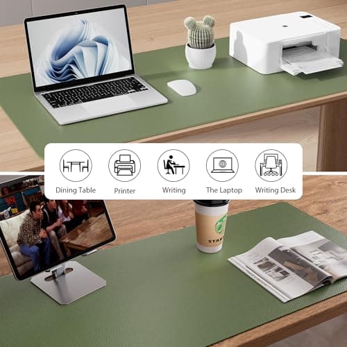 Aothia Desk Protector Mat, Mouse Pad, Non-Slip Waterproof PU Leather Desk Blotter, Laptop, Writing for Office and Home (23.6" x 13.7", Olive Green) 5
