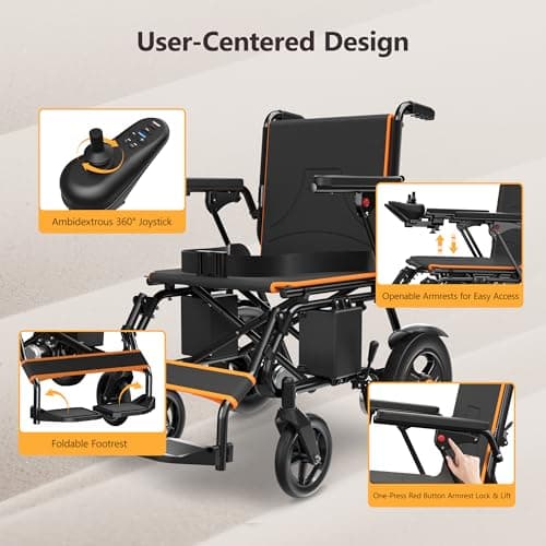 Electric Wheelchair for Adults, Foldable Portable All Terrain 70 lbs Motorized Wheelchair for Seniors, 15+ Miles Long Travel Range, 12AH Lead-Acid Battery, Premium Iron Frame, 11-inch Airless Tires 7