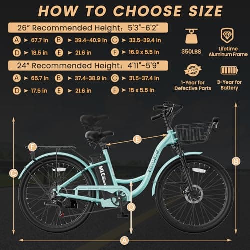 MOONCOOL Electric Bike for Adults, 700W Peak Power 7 Speed Step Through Electric Cruiser Bike, 40 Miles Electric Bicycle with 36V 10.4Ah Battery, Aluminum Frame City Commuter E Bikes for Women, Men 7