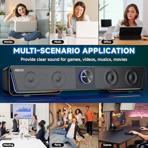 Jeecoo A40 Bluetooth Computer Speakers with Clear Sound, USB Plug & Play PC Speakers with LED Light, Computer Sound Bar with Switch Button for Desktop Laptop Monitor (USB-C Adapter Included) 7