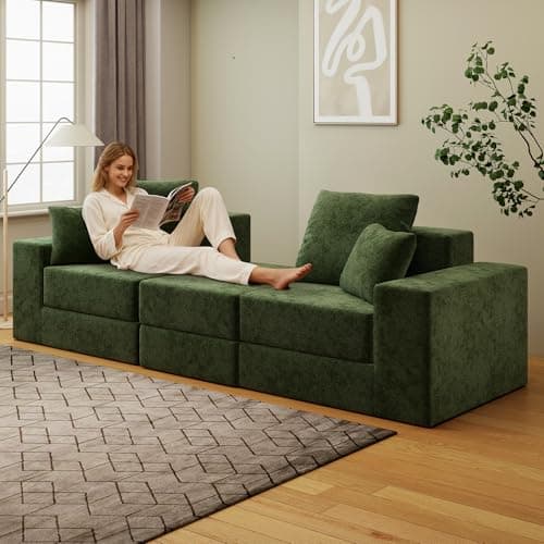Cloud Modular Sectional Sofa, Comfy Boneless Couch for Living Room, Modern L-Shaped Couch with Reversible Chaise, Customizable Sleeper Sofa with Non Slip, No Assembly & Deep Seat, Green 5