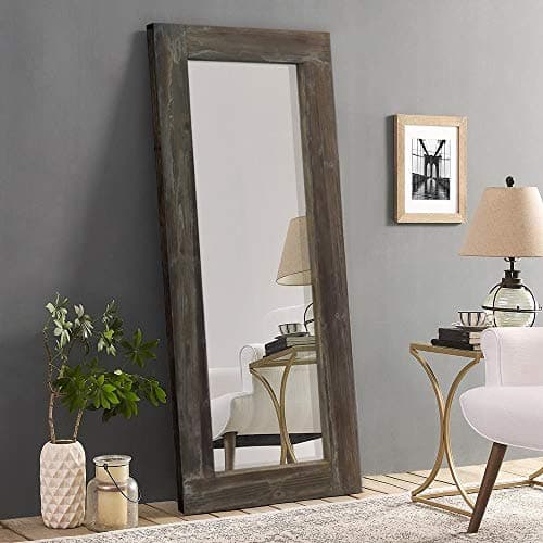 Trvone Full Length Mirror Floor Mirror Rustic Wood Frame Hanging Vertically or Horizontally or Leaning Against Wall, Large Bedroom Mirror Dressing Mirror Wall-Mounted Mirror, 58"x24"