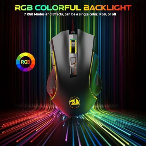 Redragon M602 Gaming Mouse, Ergonomic RGB Gaming Mouse Wired with 7200 Adjustable DPI, 9 Programmable Buttons, Professional Software for Gamer Office [Black] 7