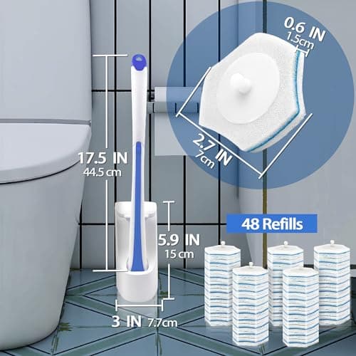 JEHONN Disposable Toilet Brush with 48 Wand Cleaner Refills, Wall Mounted Toilet Bowl Brush Holder Set, Bathroom Cleaning System for Sink Bathtub Wash Basin (Blue) 6