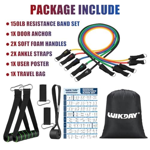 WIKDAY Exercise Resistance Bands with Handles for Working Out, 150/200/250/300 Lbs Multicolor Workout Bands Set with Door Anchor for Physical Therapy, Yoga, Pilates 6