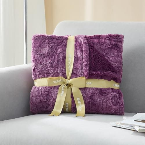 EHEYCIGA Electric Heated Blanket Throw Faux Fur, 10 Hours Auto Shut Off 9 Heating Levels Heating Blanket Throw, Soft Warm Heated Blanket Fast Heating Purple, Faux Fur & Sherpa 8