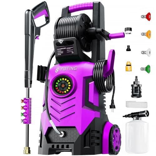 5000PSI with Adjustable Touch Screen 8 Level, 34" Tall, 4 Quick Connect Nozzles,Inlet Hose&Filter&500mlFoam Cannon for Cars/Fences/Driveways,Purple