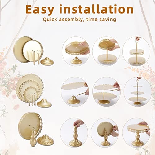 ZUMELER Gold 5Pcs Cake Stands Set Metal Round Cupcake Holder Cookies Dessert Display Plate Serving Tower Tray Platter with Handl for Baby Shower Wedding Birthday Party Celebration 7