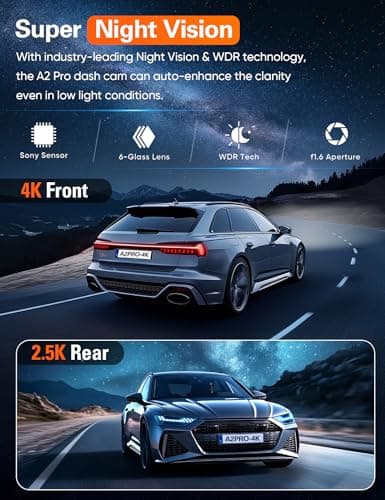 Navycrest 4K+2.5K WiFi Dash Cam Front and Rear, Built-in 5G WiFi, Free 64GB Card, Dash Camera for Cars, Dual Dashcam, G-Sensor, 24/7 Parking Mode, 3'' IPS Screen, Loop Recording, WDR Silver 7