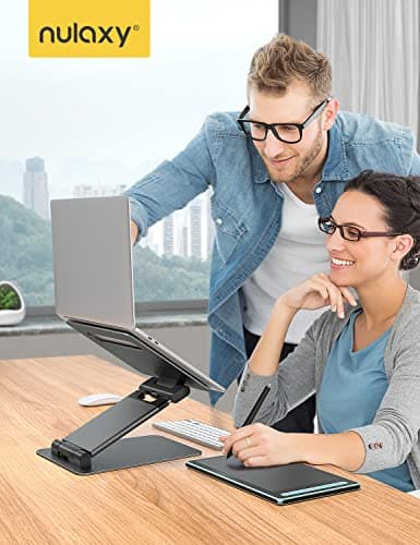 Nulaxy Height Adjustable Laptop Stand for Desk, Dual Foldable Aluminum Computer Riser, Pull Out Design Ergonomic Sit to Notebook Holder Convertor, Compatible with All 10-17" Laptops, Tablets, Gray 7