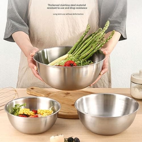 MANHONGYU Stainless Steel Mixing Bowls-3 Packs Small Thicker Stainless Steel Flat Bottom Mixing Bowls Set, Home, Refrigerator, and Kitchen Food Storage Organizers 8