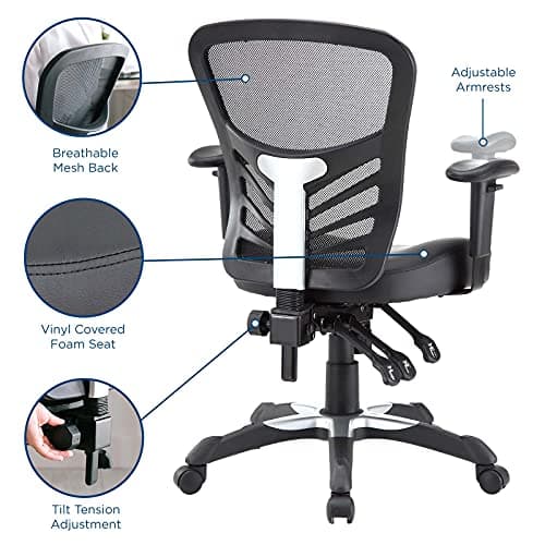 Modway Articulate Mesh Office Chair with Fully Adjustable Vegan Leather Seat In Black 11