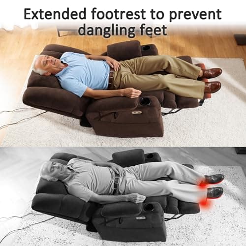 MCombo Large Triple Motor Power Lift Recliner Chair with Massage and Dual Heating, Adjustable Headrest for Tall Elderly People, Fabric 7634 (Coffee, Large) 9