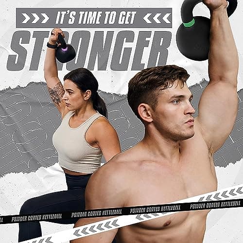 Yes4All Powder Coated Kettlebell, 35 lb Cast Iron Core Kettlebells with Non-Slip Handle & Flat Bottom for Conditioning, Heavy Duty for Strength Training - Single, Light Blue 7