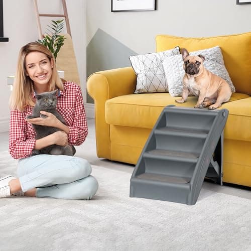 20" H 4-Step Dog Stairs for Small Dogs and Cats, Non-Slip Dog Steps for High Beds, Couch, Sofa, Sturdy Pet Steps (Grey) 8