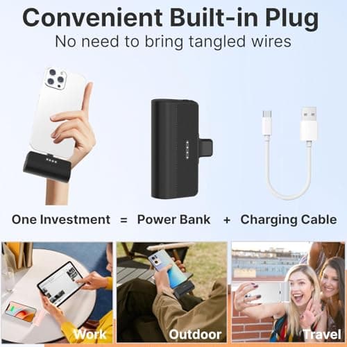 KKD Portable Charger for iPhone 15/16 Power Bank,【New Upgrade】 5000mAh USB-C Portable Phone Charger with 15W Fast Charging for iPhone 15 Pro/15 Plus/15 Promax/16 Pro/16 Promax/Samsung/Andriod-Black 6
