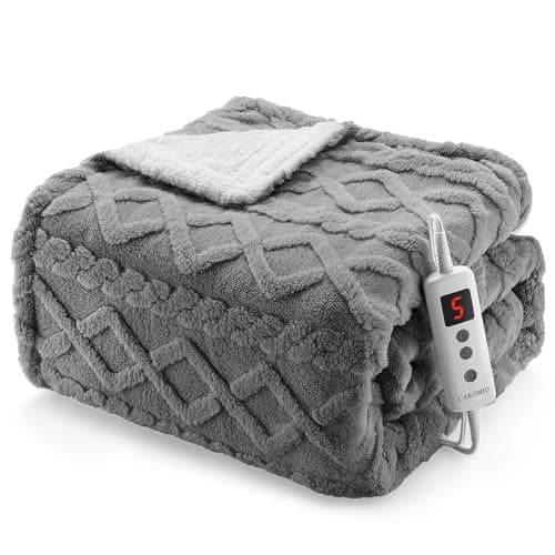 CAROMIO Heated Throw Blanket - Thick Tufted Sherpa Electric Blanket Throw with 10 Heating Levels and 10 Time Settings, ETL Certified Machine Washable Fast Heating Blanket Throw 50"×60", Grey