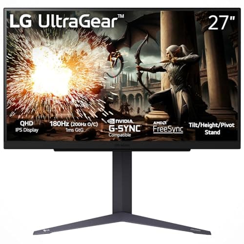 LG 27GS75QX-B 27-inch Ultragear QHD (2560x1440) Gaming Monitor, 180Hz (O/C 200Hz), 1ms, IPS, NVIDIA G-SYNC Compatible, AMD FreeSync, HDR10, Tilt/Height/Pivot Stand, HDMI, DisplayPort, Black