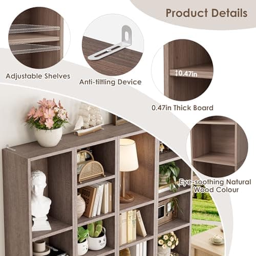 FOTOSOK 8-Tier Media Tower Rack, 11.6 X 9.3 X 70.9 Inches CD DVD Slim Storage Cabinet with Adjustable Shelves, Tall Narrow Bookcase Display Bookshelf for Home Office, Oak 7