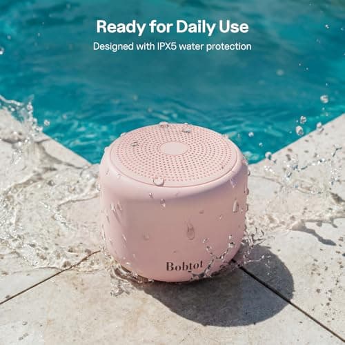 Bobtot Portable Bluetooth Speakers with Strap Easy to Carry, Wireless IPX5 Waterproof Mini Speaker with Loud Stereo Sound, 20 Hours Playtime, Rechargeable Battery, Built-in Microphone, Pink 5